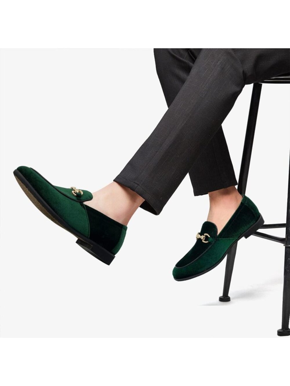 Men's Green Velvet Glitter Suede Gold Bit Slip On Loafer Slipper Dress Shoes - Picture 4 of 6